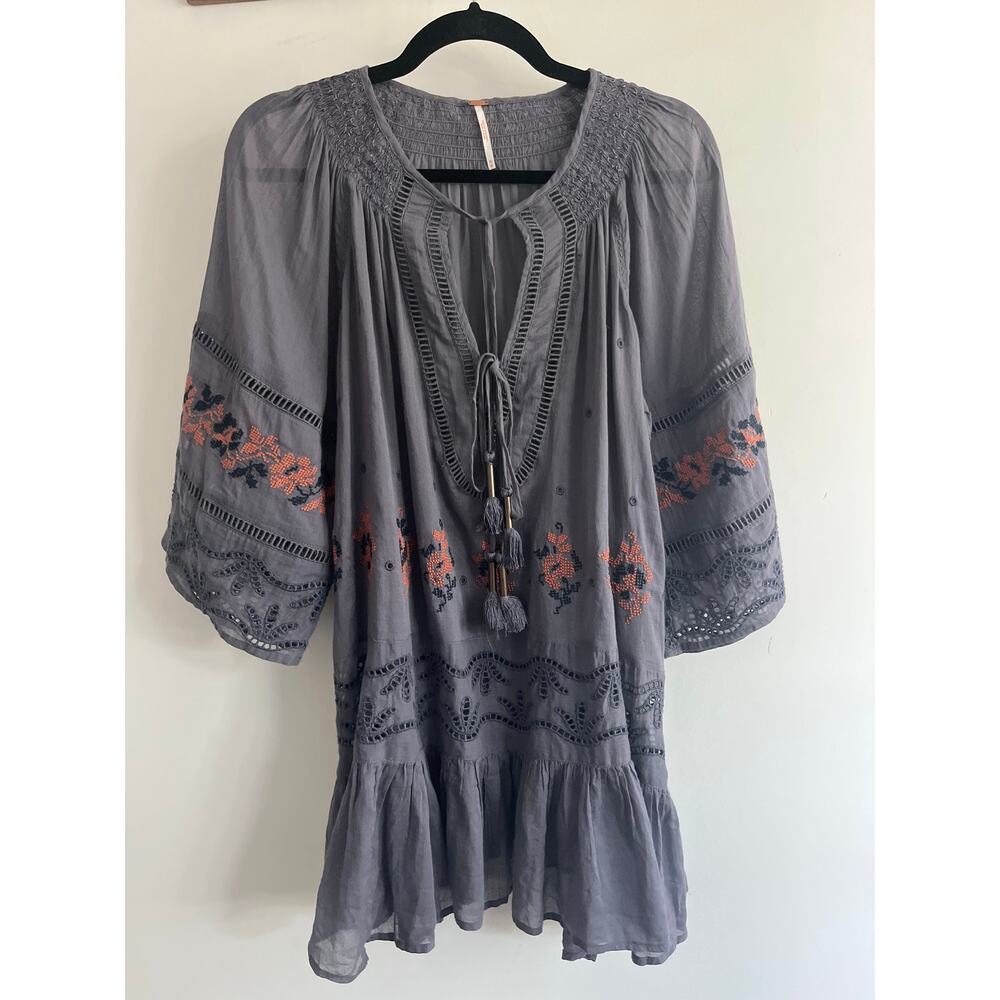 NWT Free People Bali French Romance Embroidered Mini Tunic Dress Sz M